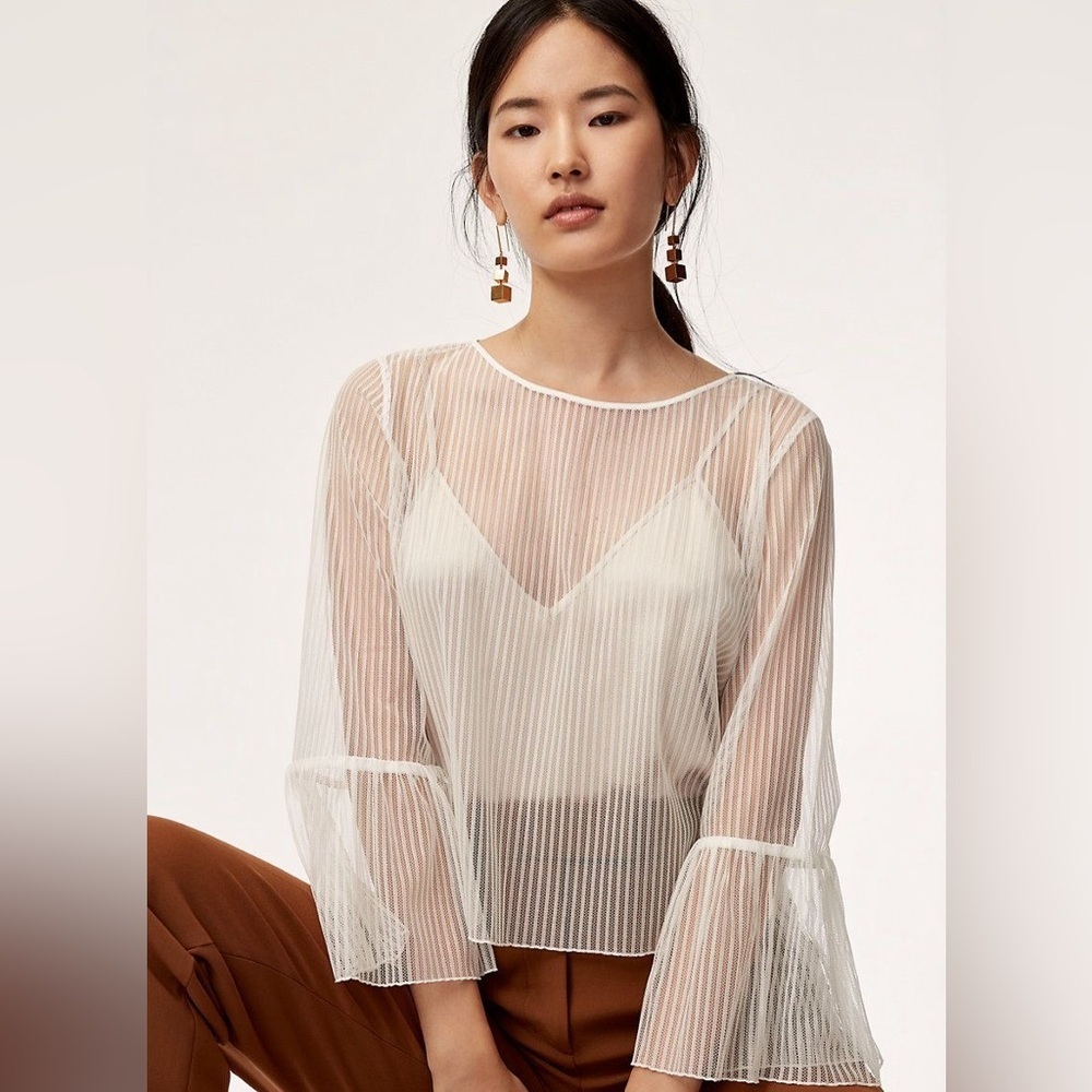 Aritzia Sheer Ivory Stripe Bell-Sleeve Top